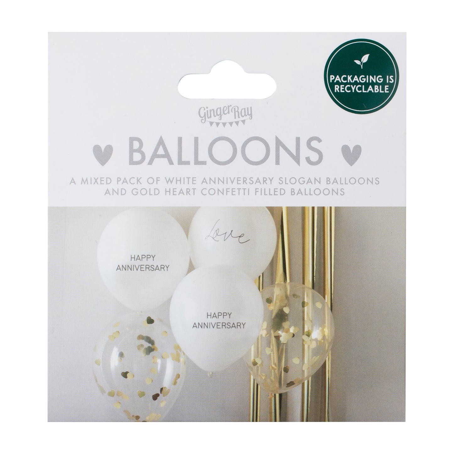 White and Gold Confetti Happy Anniversary Balloons
