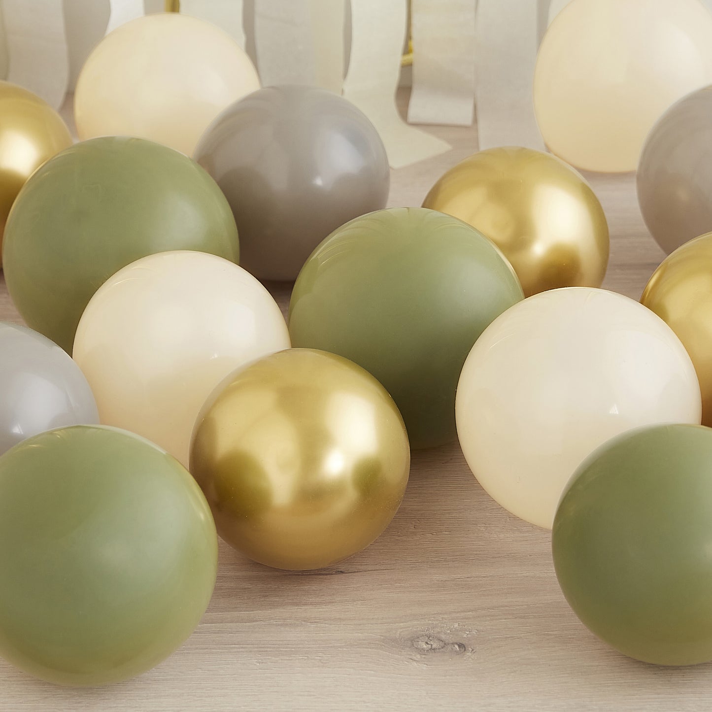 Gold Chrome, Olive Green, Grey & Nude Balloon Mosaic Balloon Pack