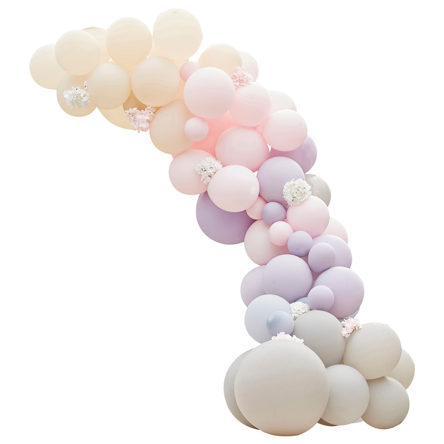 Luxe Pink, Lilac & Grey Balloon Arch with Hydrangeas