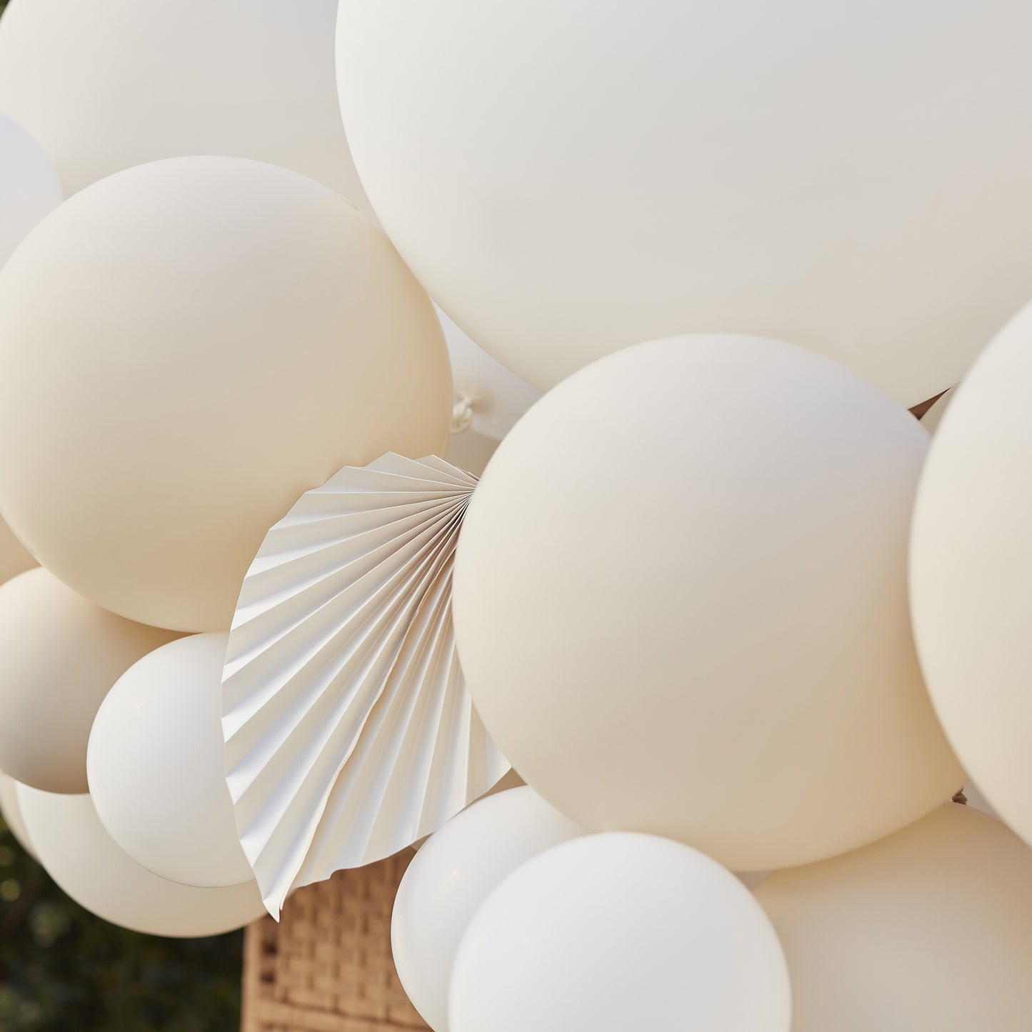 Nude & White Balloon Arch with Paper Fans