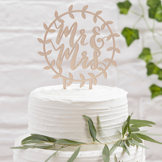 Wooden Mr & Mrs Script Cake Topper