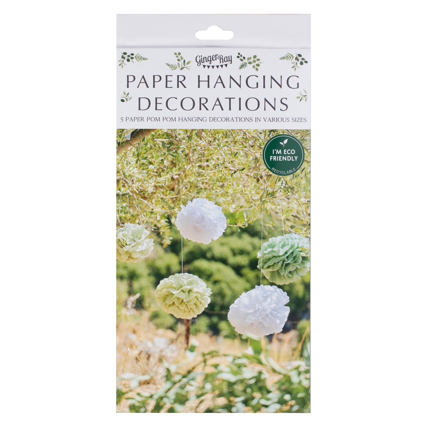 Sage and White Pom Pom Hanging Decorations