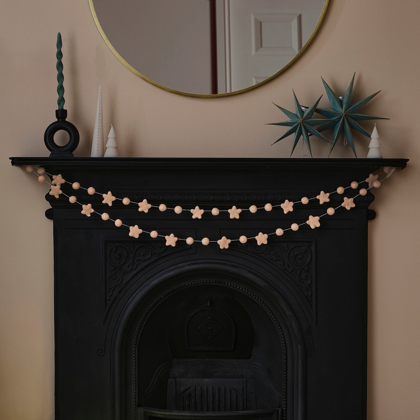 Blush Pink Felt Star and Bead Christmas Garland