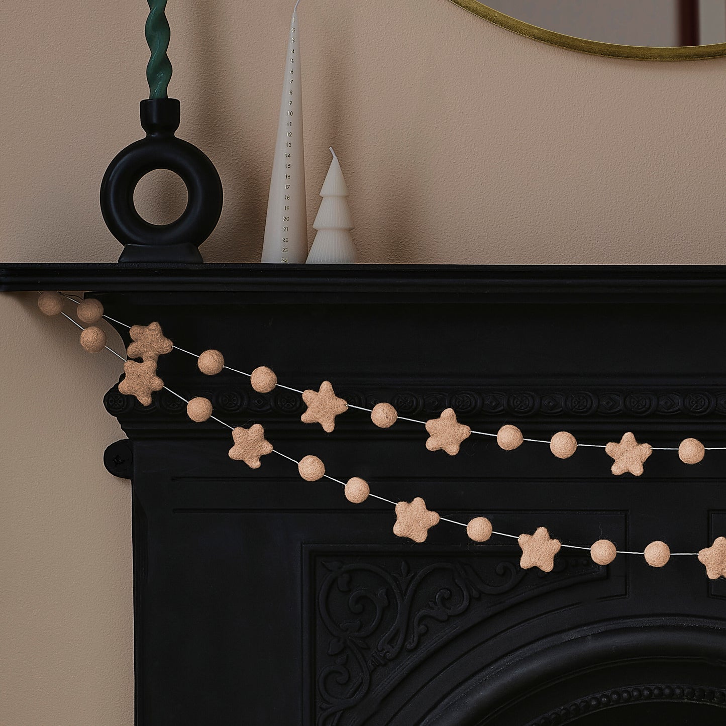 Blush Pink Felt Star and Bead Christmas Garland