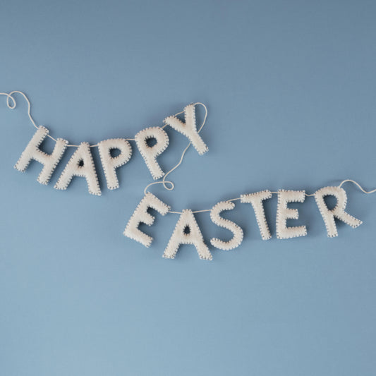 White Felt Happy Easter Bunting