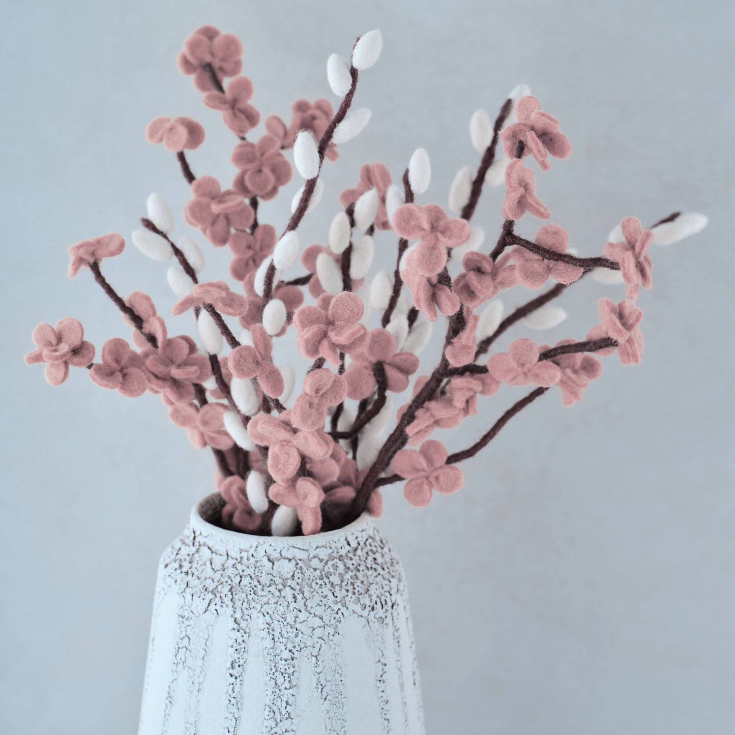 Pink and White Felt Blossom Foliage Stems