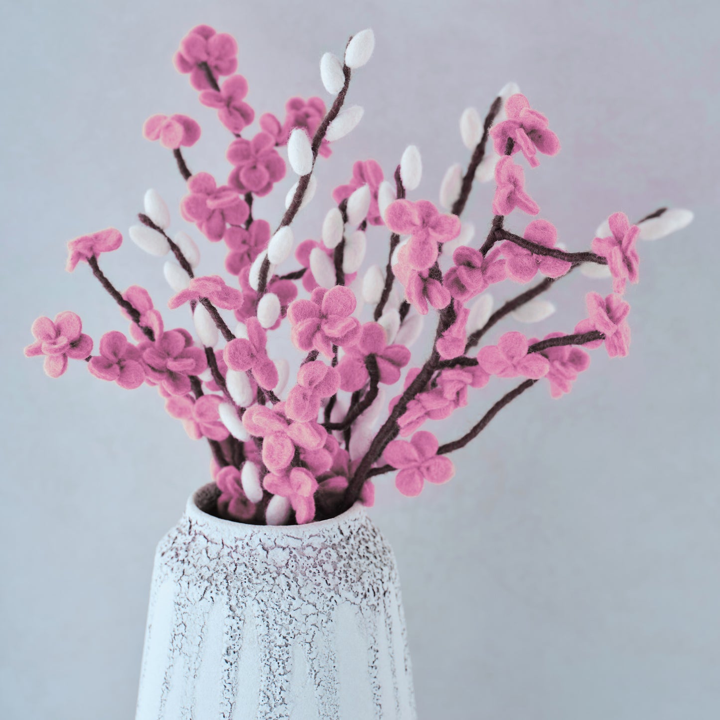 Pink and White Felt Blossom Foliage Stems