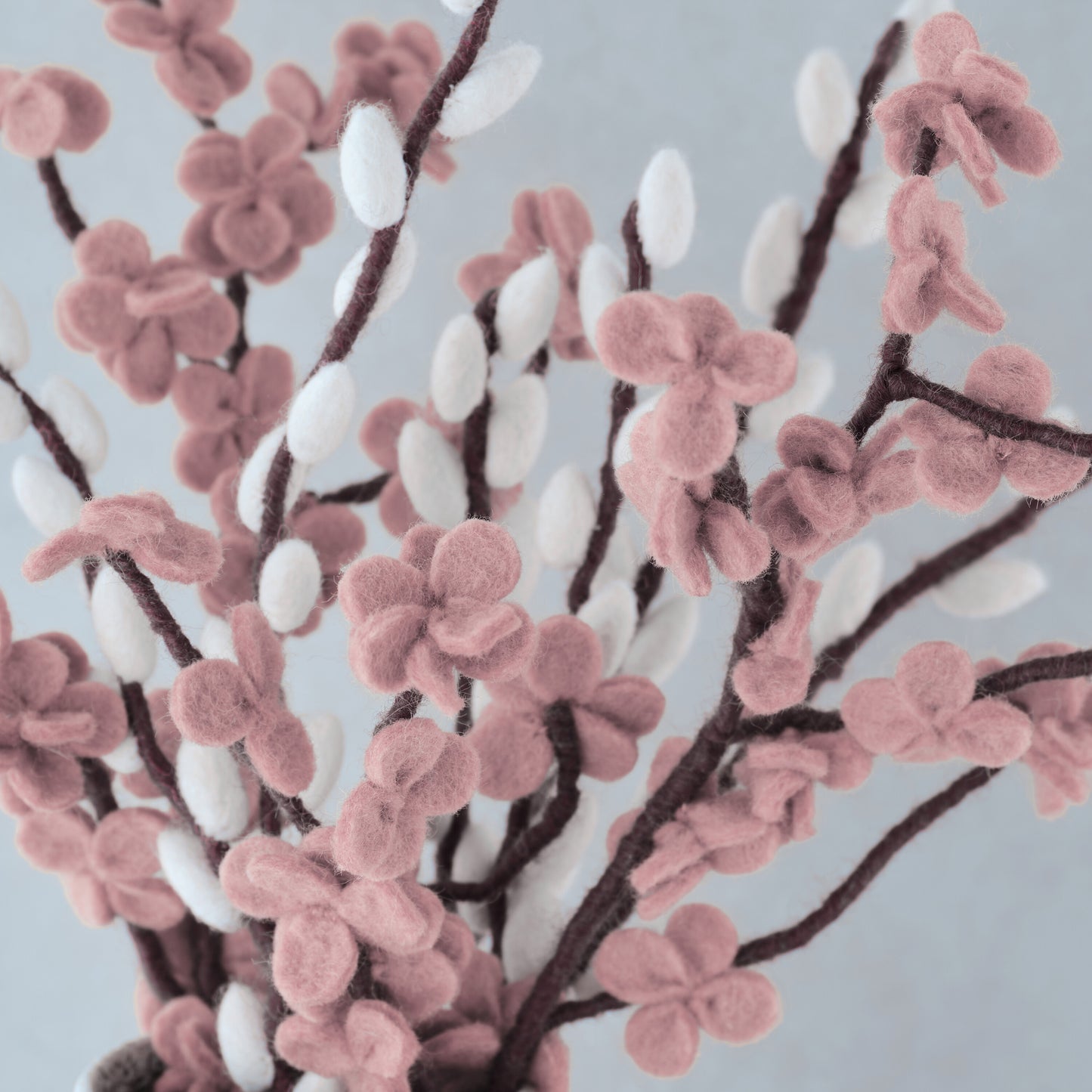 Pink and White Felt Blossom Foliage Stems