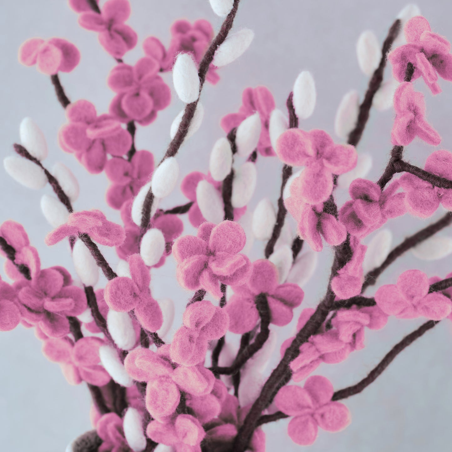 Pink and White Felt Blossom Foliage Stems
