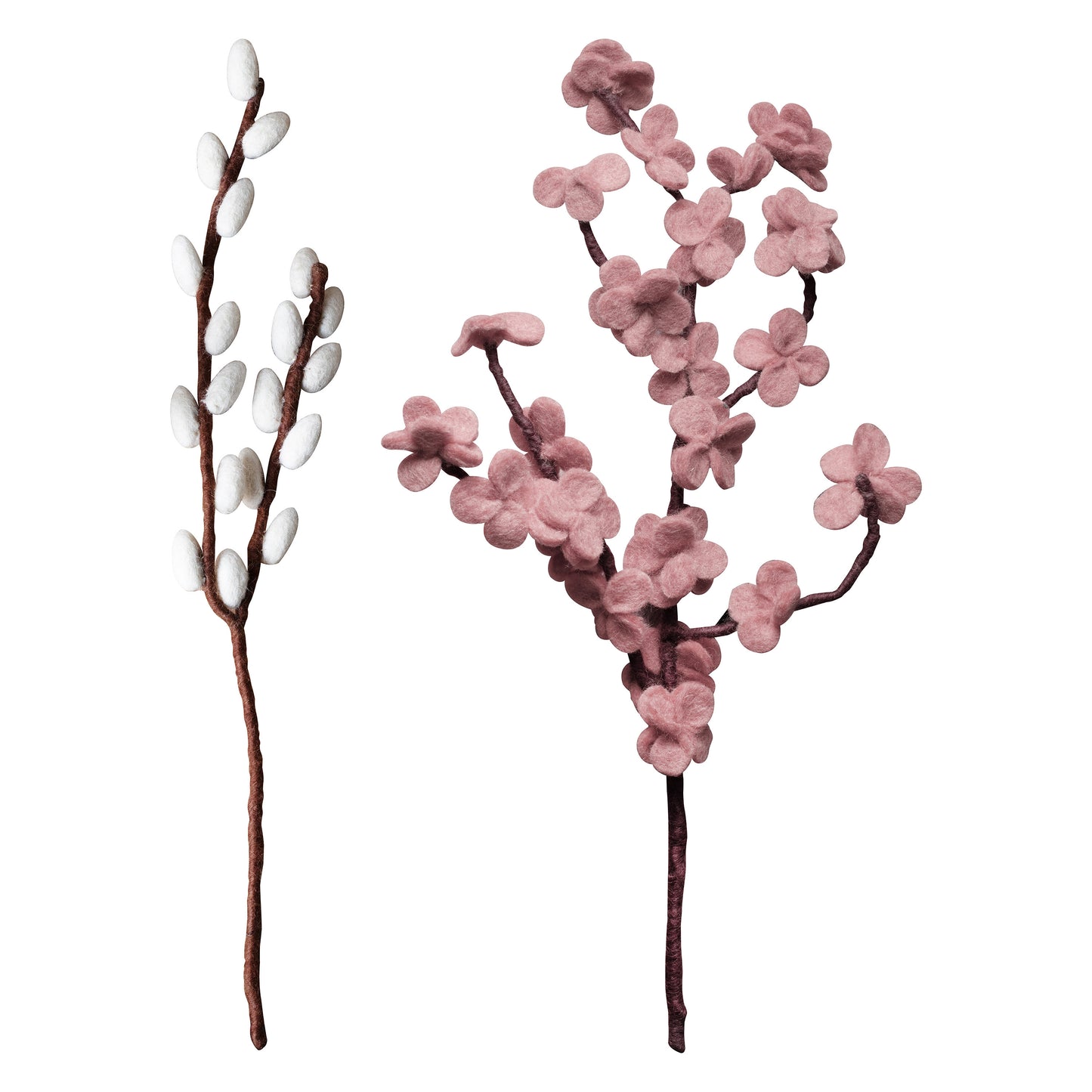 Pink and White Felt Blossom Foliage Stems