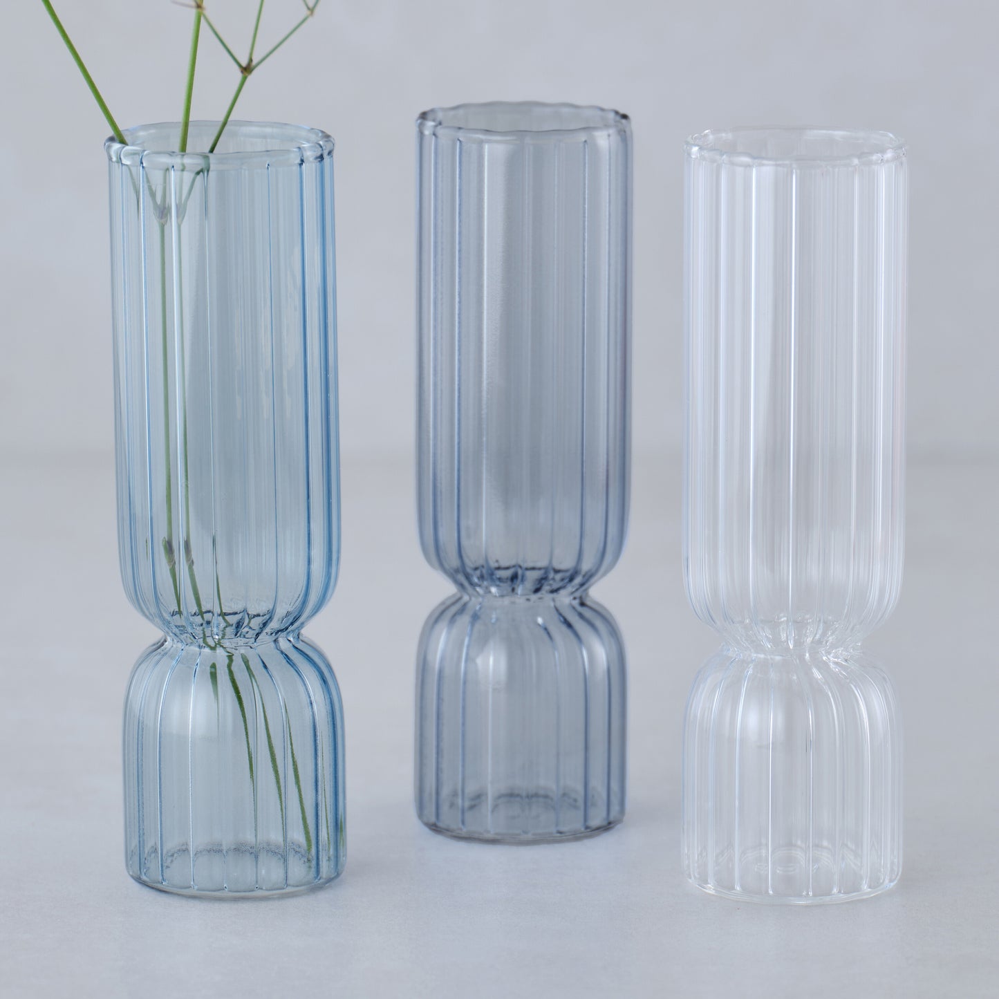 Blue and Clear Glass Bud Vases