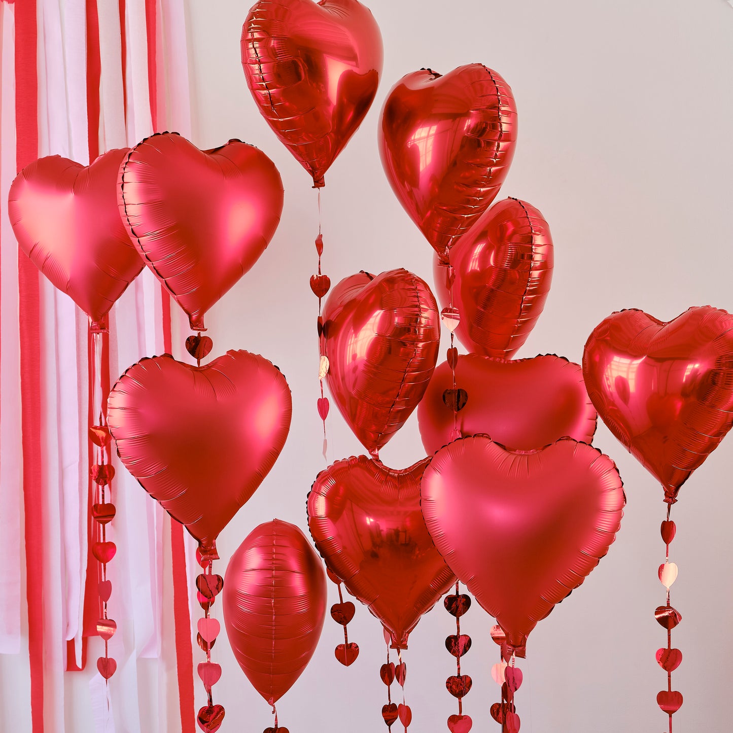 Red Heart Balloons with Heart Streamers