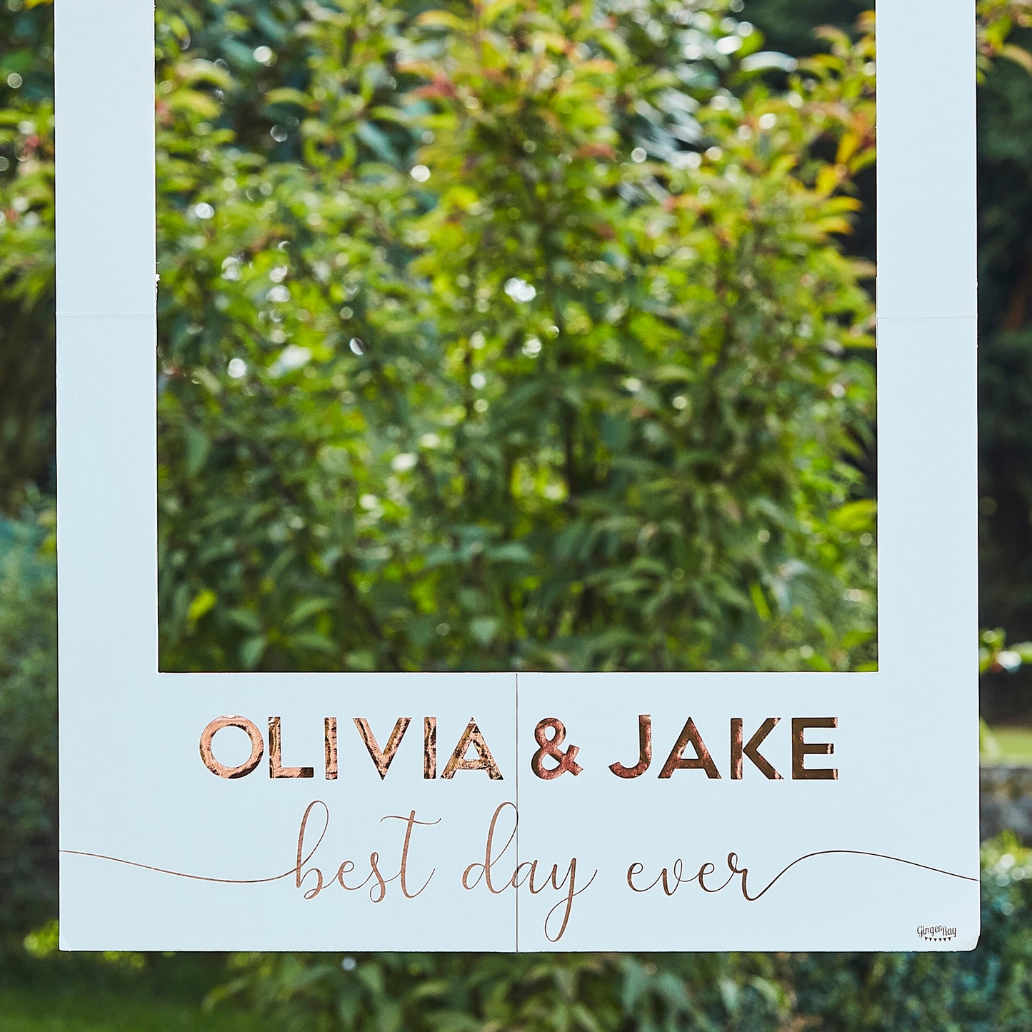 White And Rose Gold Personalised Wedding Photo Booth Frame