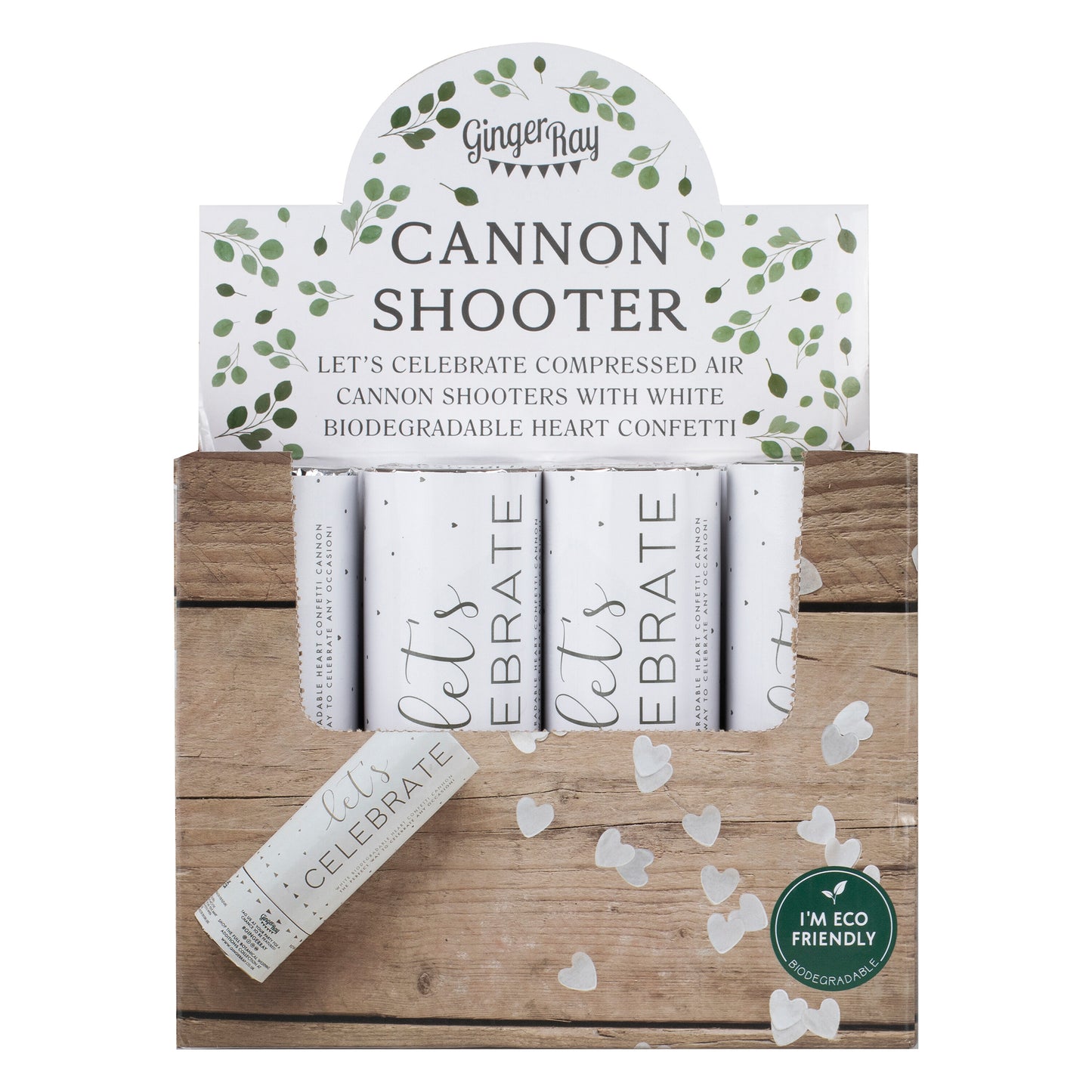 White Heart Biodegradable Confetti Cannon