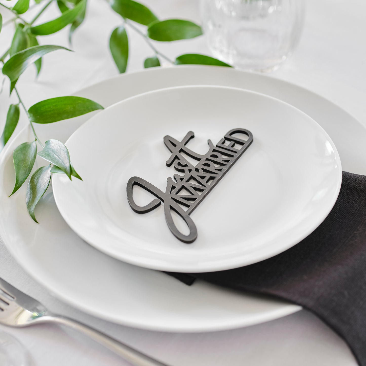 Black Wooden Just Married Table Sign