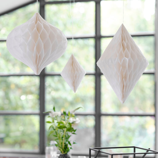White Honeycomb Paper Hanging Decorations