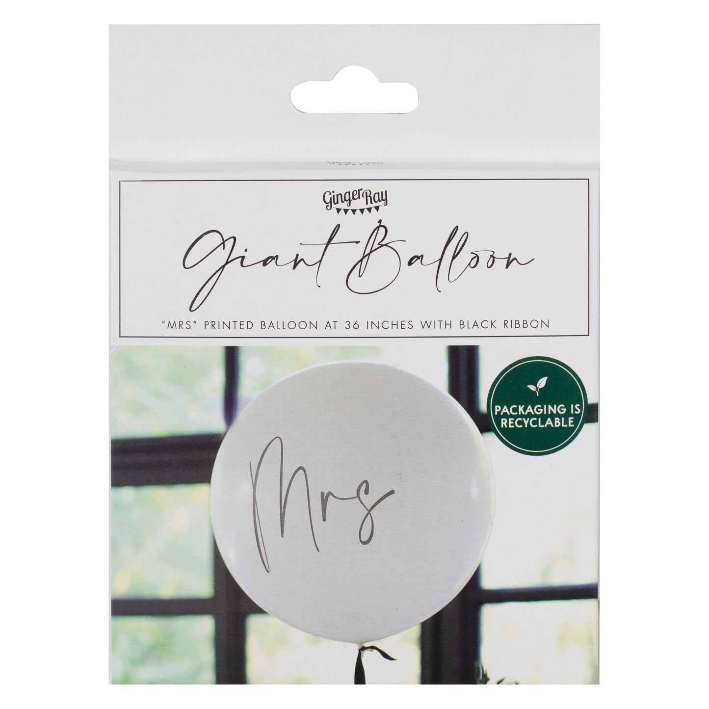 Black & White Mrs Balloon with Black Balloon Tail