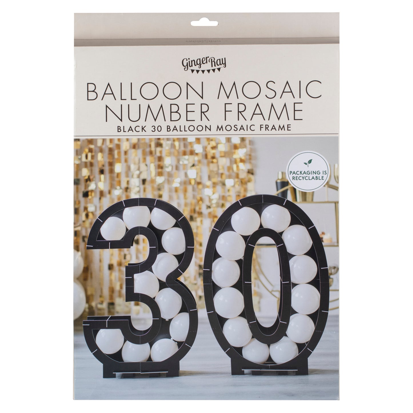 Black 30th Balloon Mosaic Frame Decoration