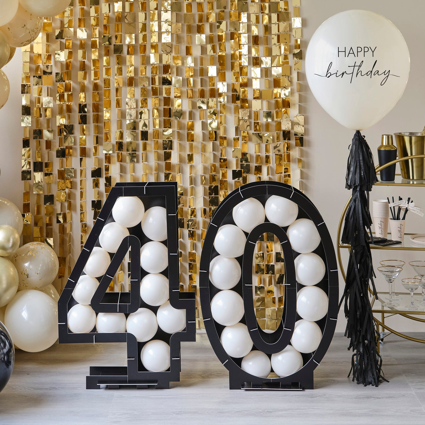Black 40th Balloon Mosaic Frame Decoration