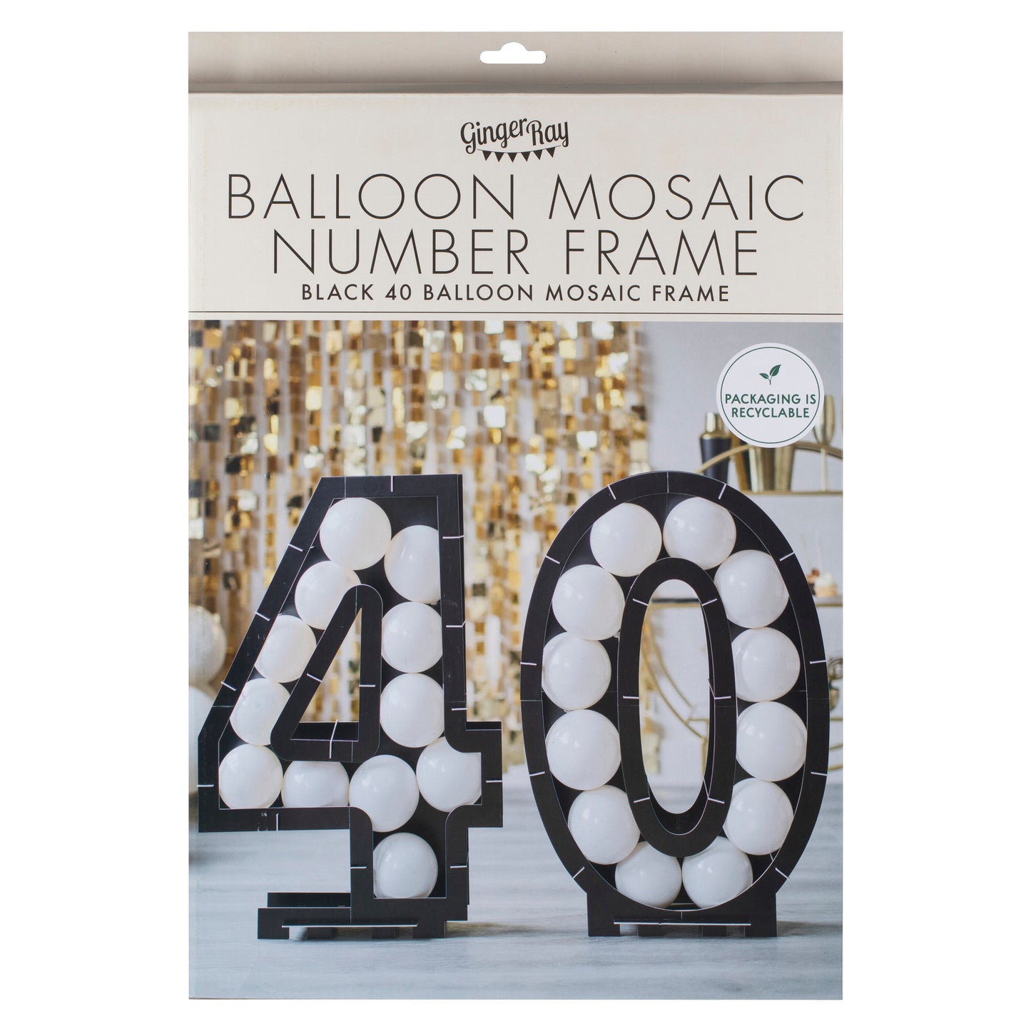 Black 40th Balloon Mosaic Frame Decoration