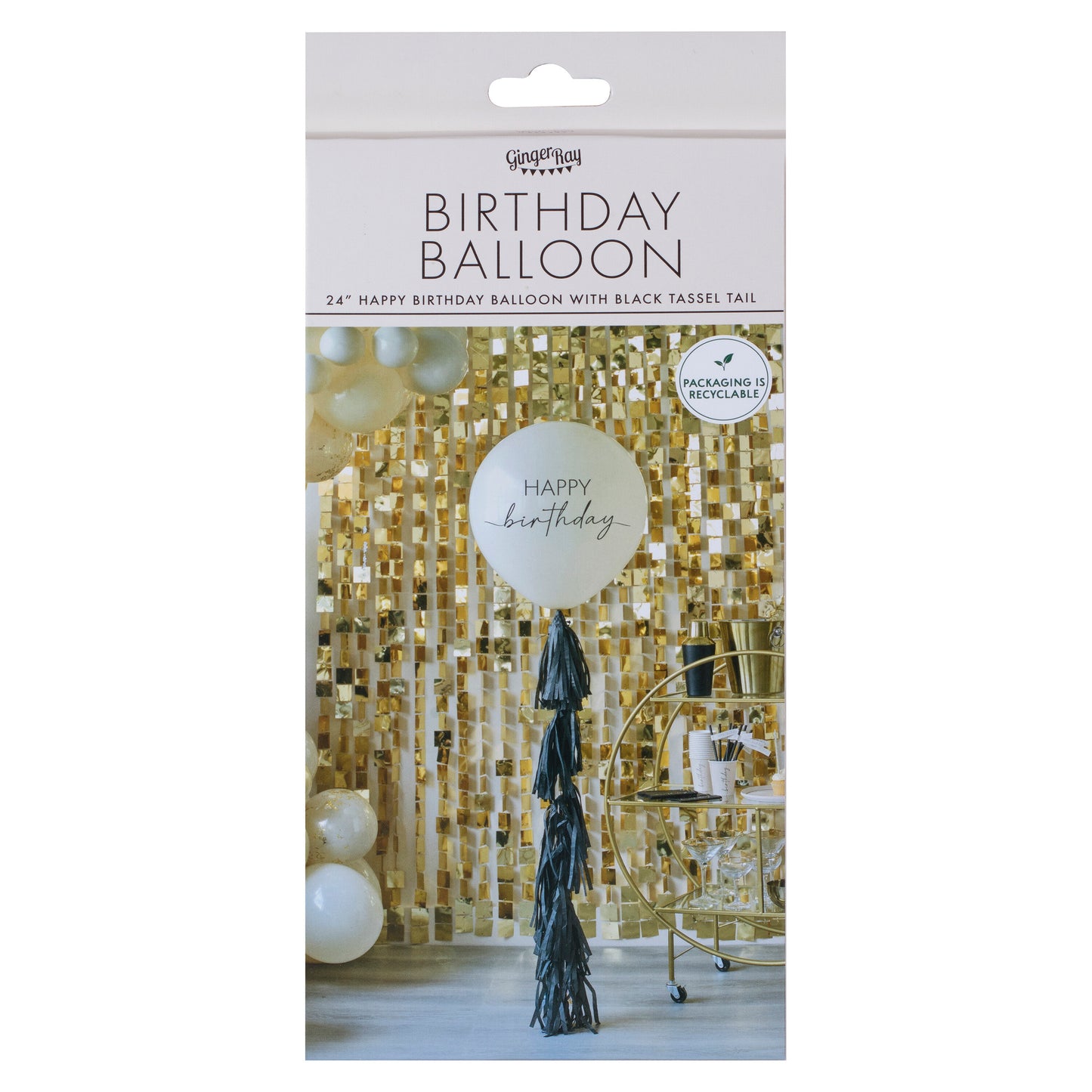 Happy Birthday Balloon with Black Tassel Tail