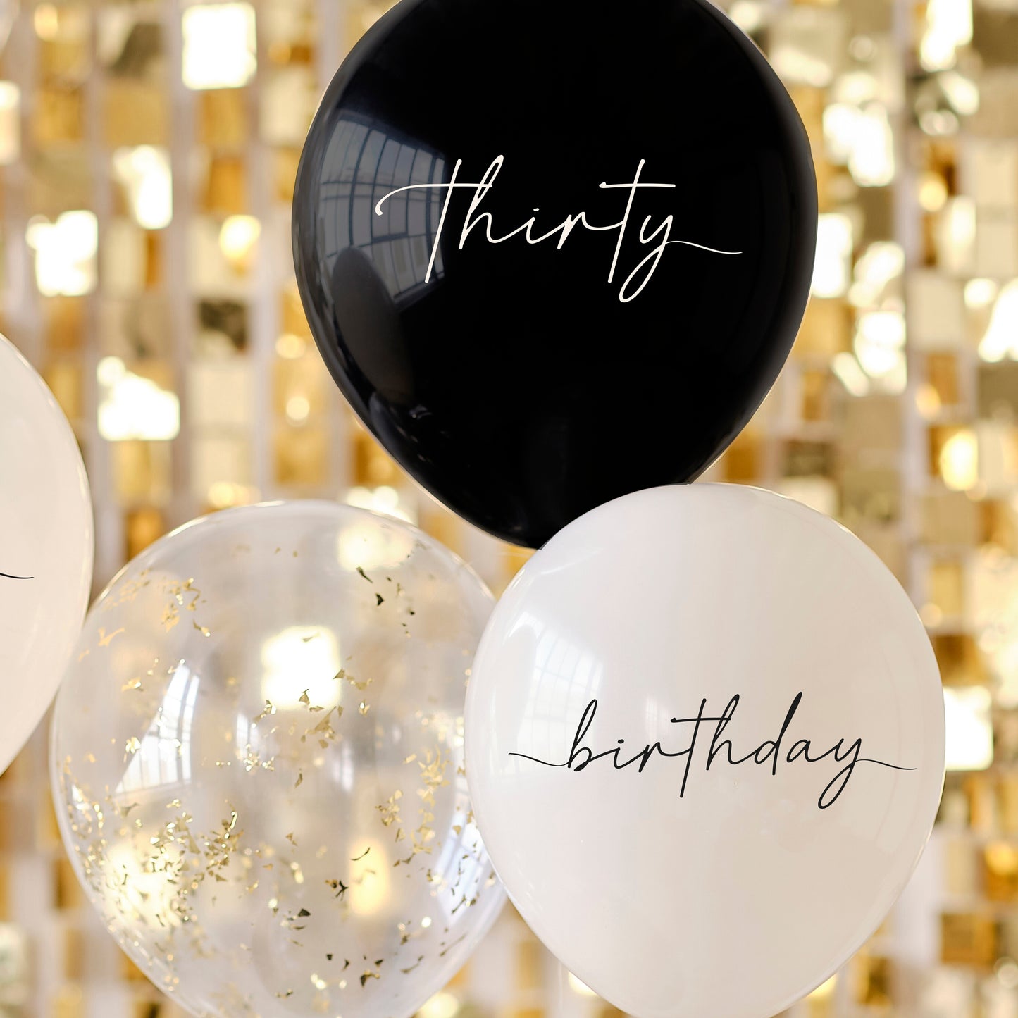 Black, Nude, Cream and Champagne Gold 30th Birthday Party Balloons