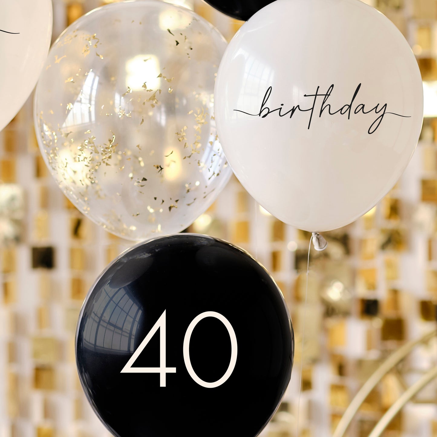 Black, Nude, Cream and Champagne Gold 40th Birthday Party Balloons