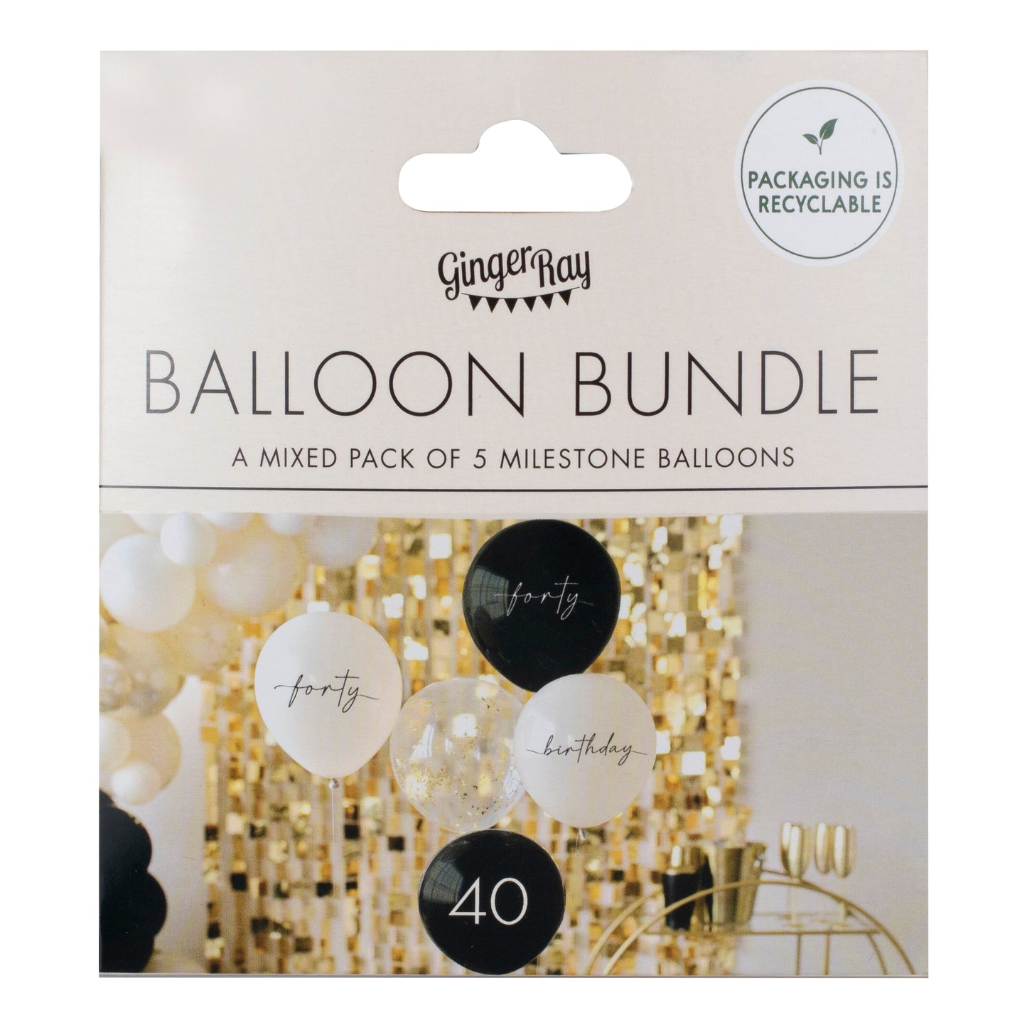 Black, Nude, Cream and Champagne Gold 40th Birthday Party Balloons