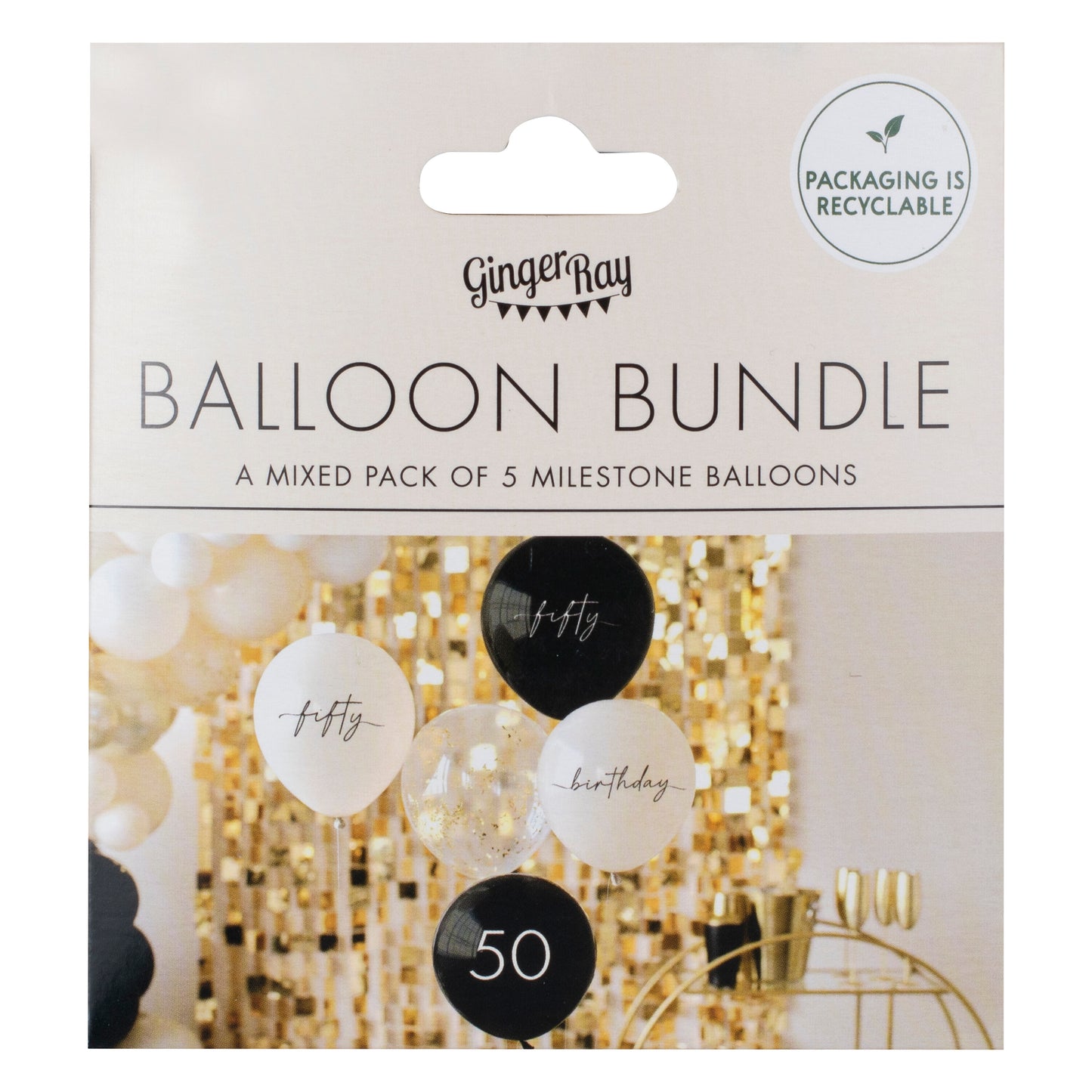 Black, Nude, Cream and Champagne Gold 50th Birthday Party Balloons