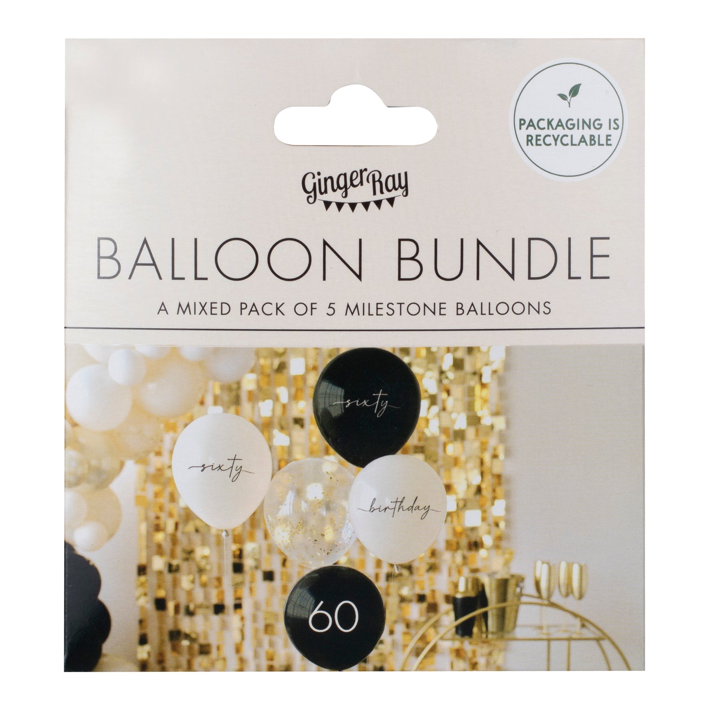 Black, Nude, Cream and Champagne Gold 60th Birthday Party Balloons