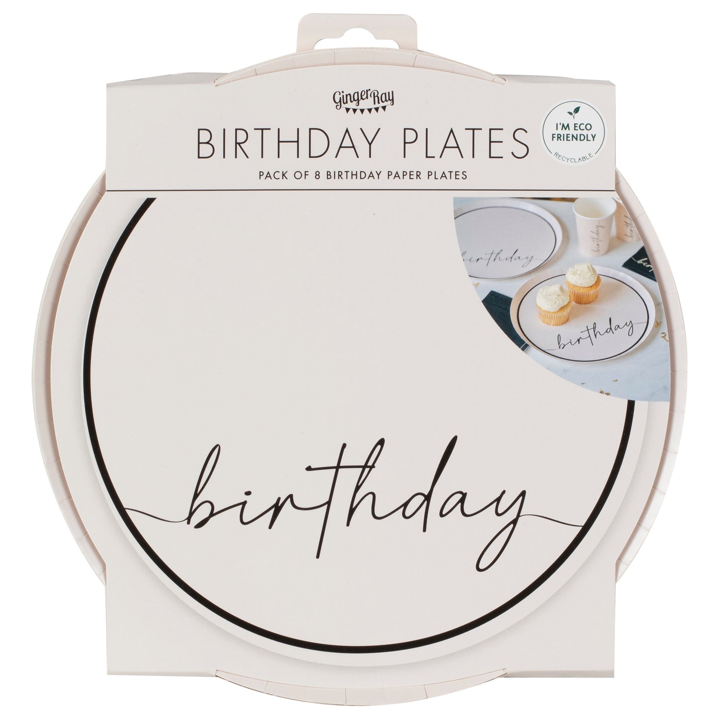 Nude and Black Happy Birthday Paper Party Plates