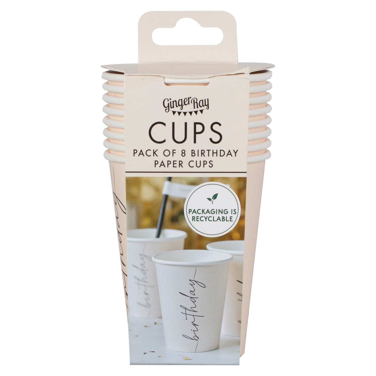 Nude and Black Happy Birthday Paper Party Cups
