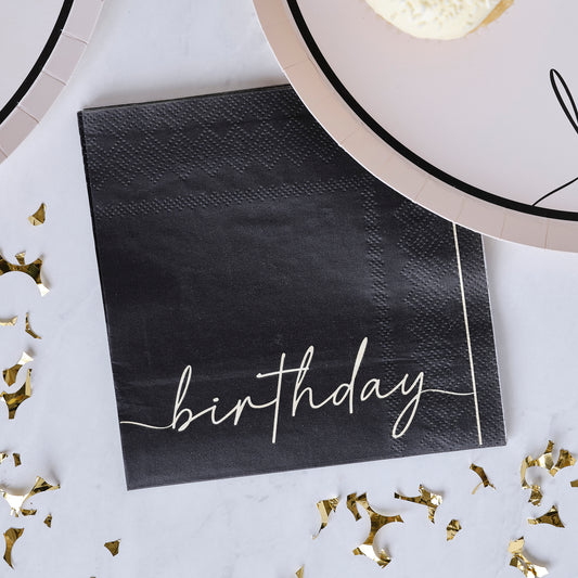 Nude and Black Happy Birthday Birthday Paper Party Napkins