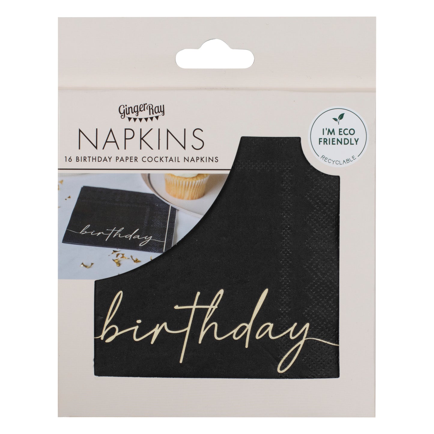 Nude and Black Happy Birthday Birthday Paper Party Napkins