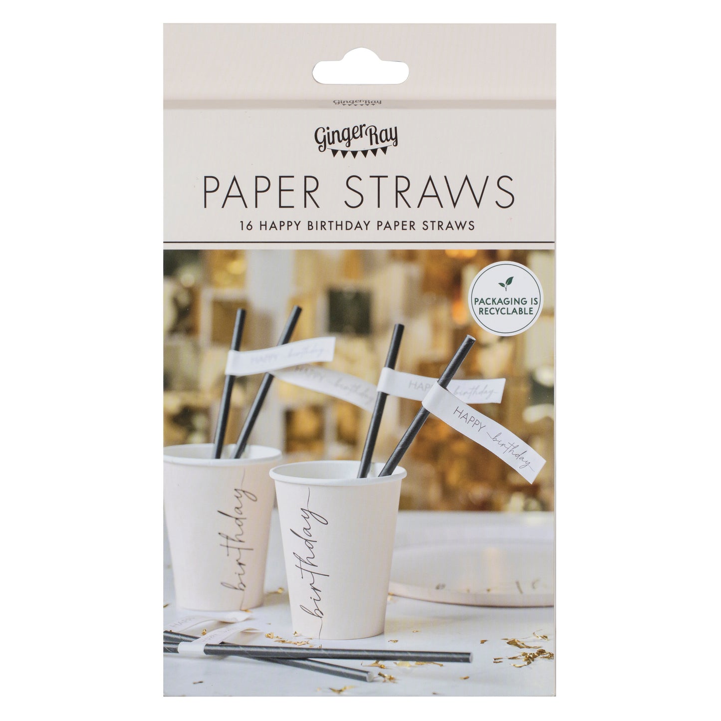 Nude and Black Happy Birthday Paper Straws