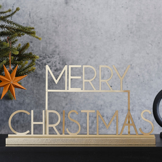 Gold Metal Merry Christmas Sign