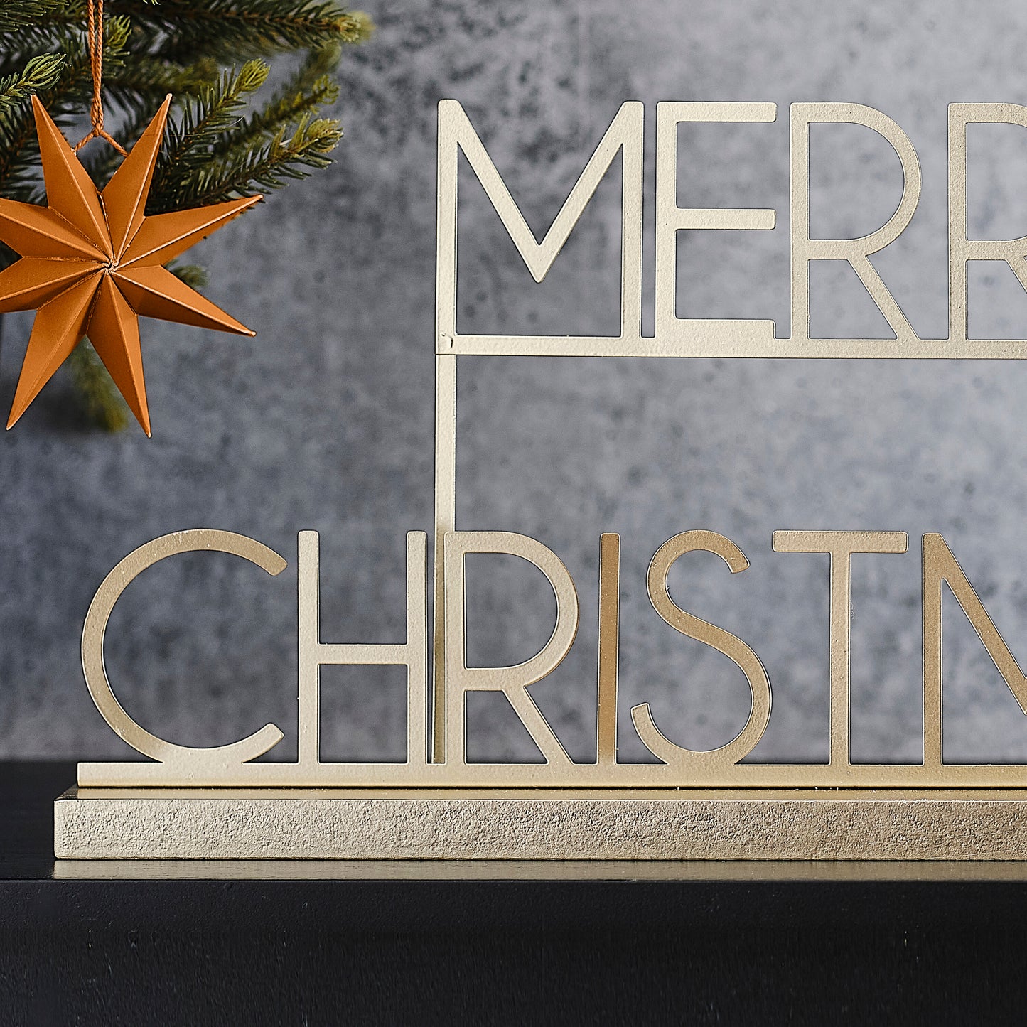 Gold Metal Merry Christmas Sign