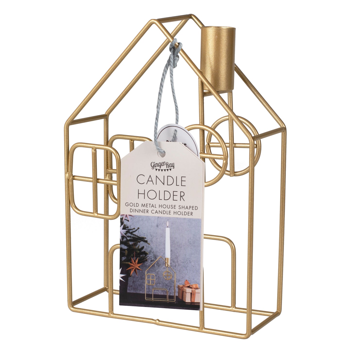Gold Metal House Christmas Candle Holder