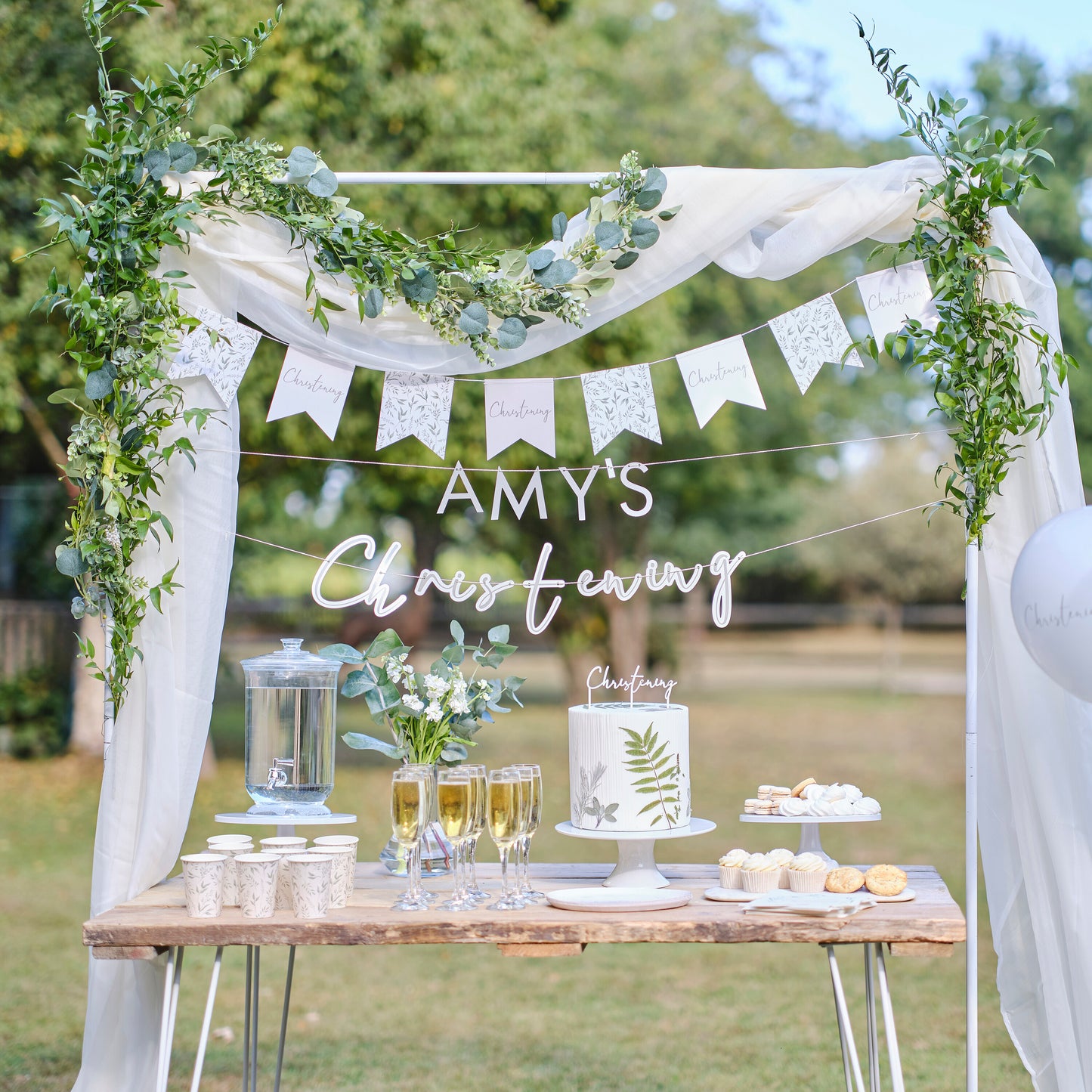 White, Nude and Confetti Christening Balloon Bundle