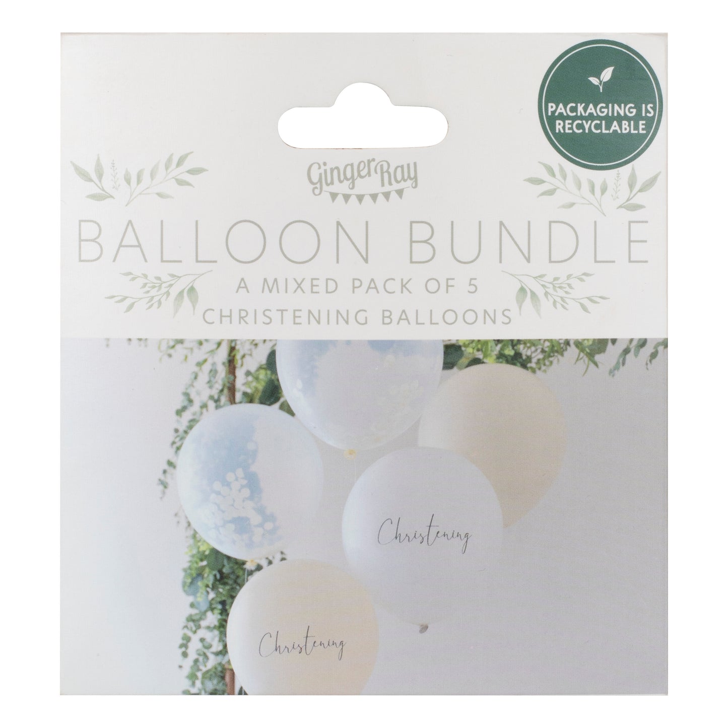 White, Nude and Confetti Christening Balloon Bundle