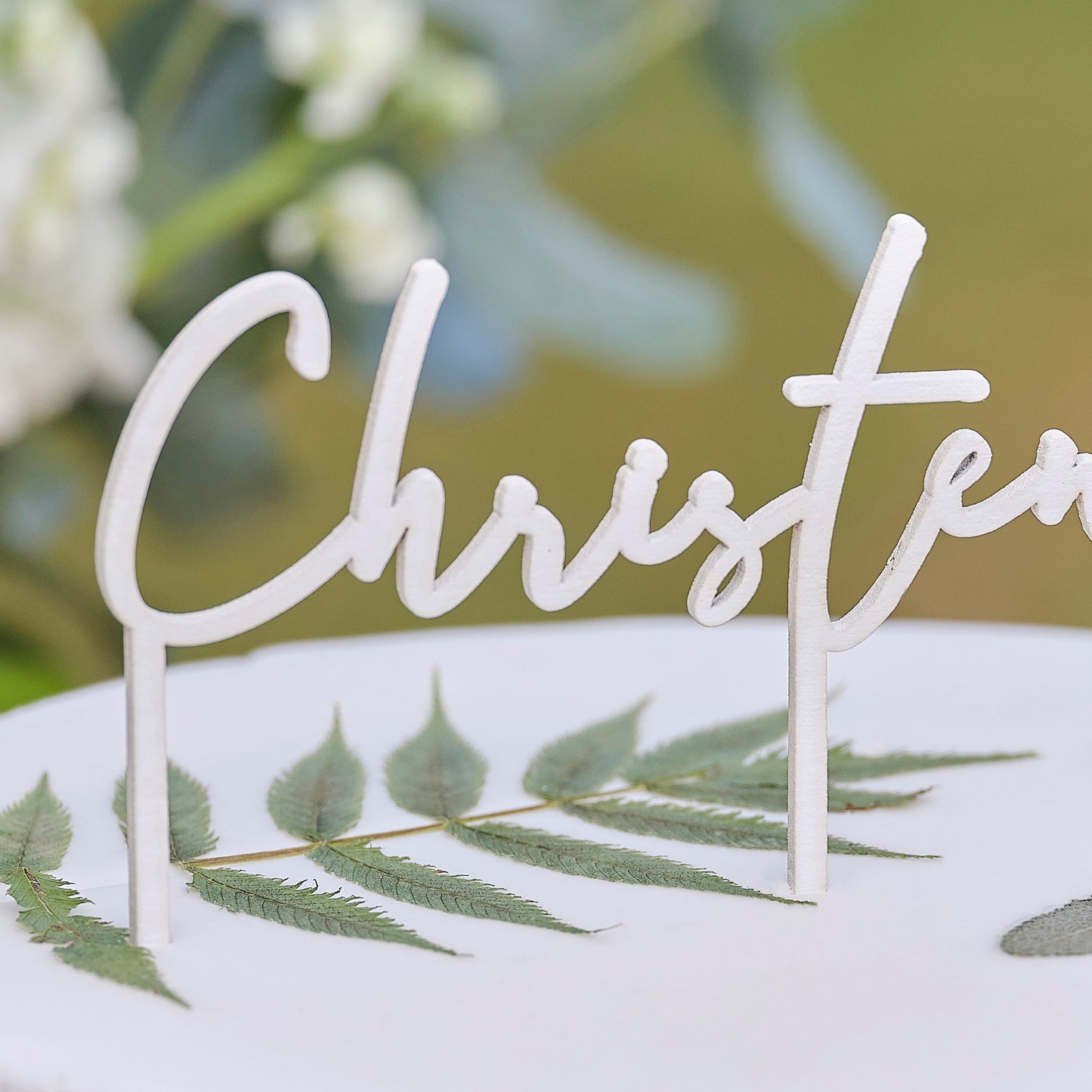 White Wooden Christening Cake Topper