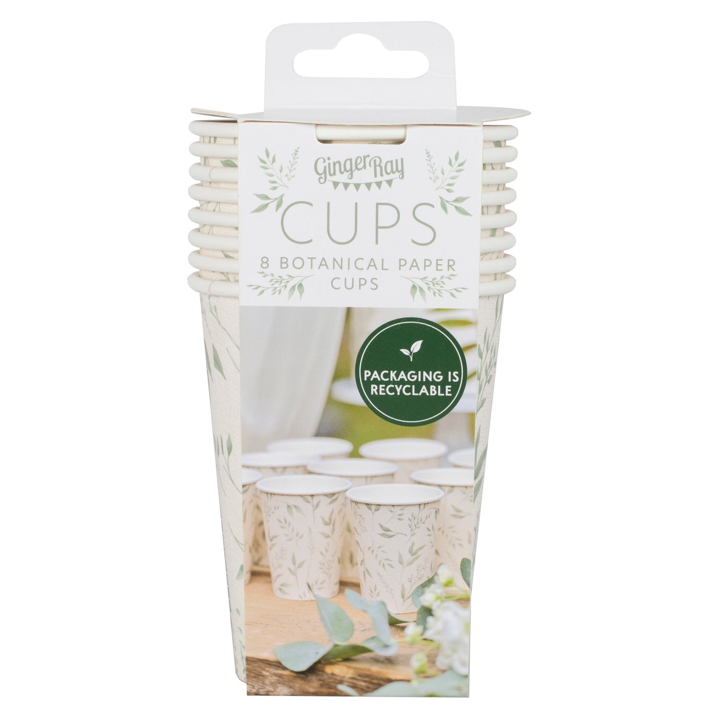 White and Green Christening Paper Cups