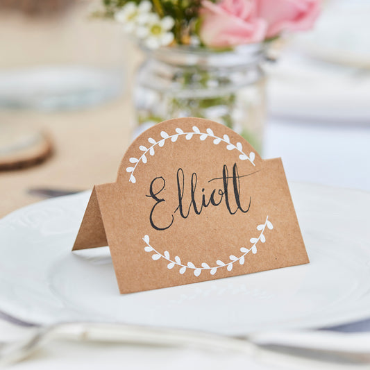 Kraft and White Wedding Place Cards