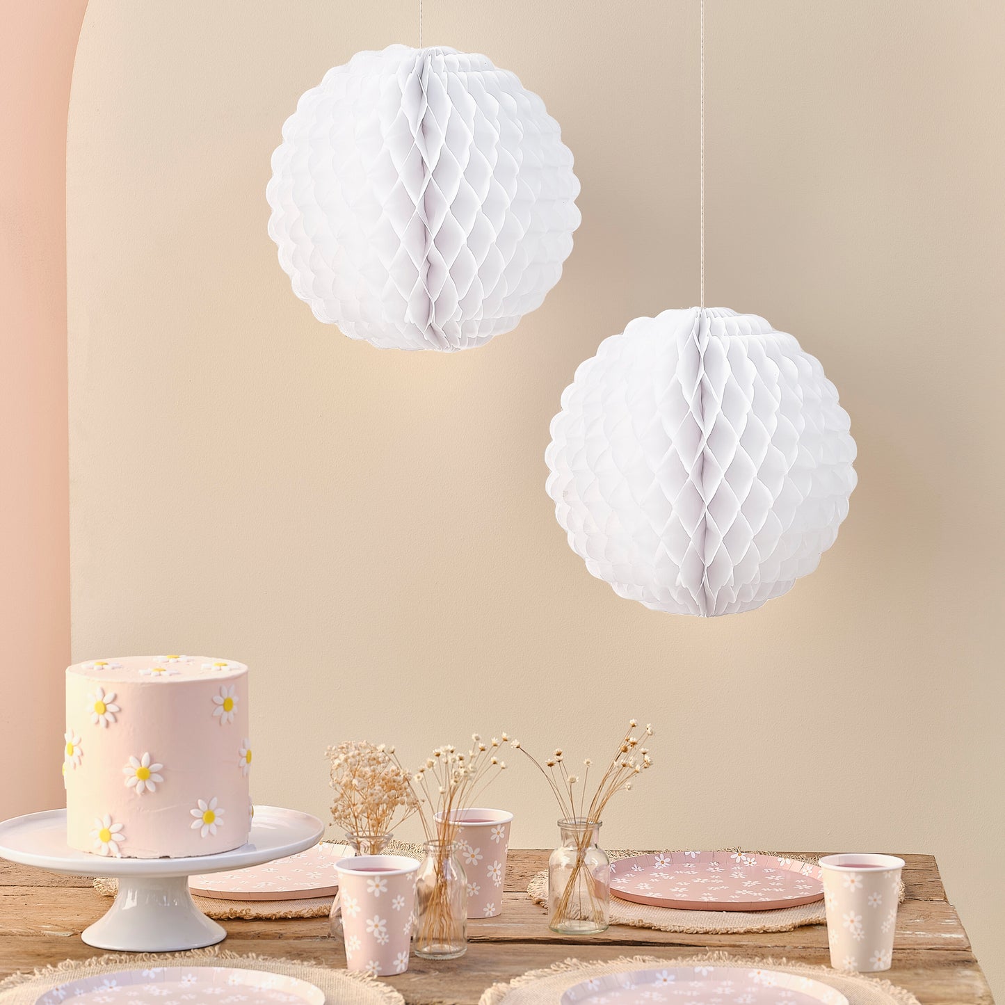 White Scalloped Honeycomb Decorations