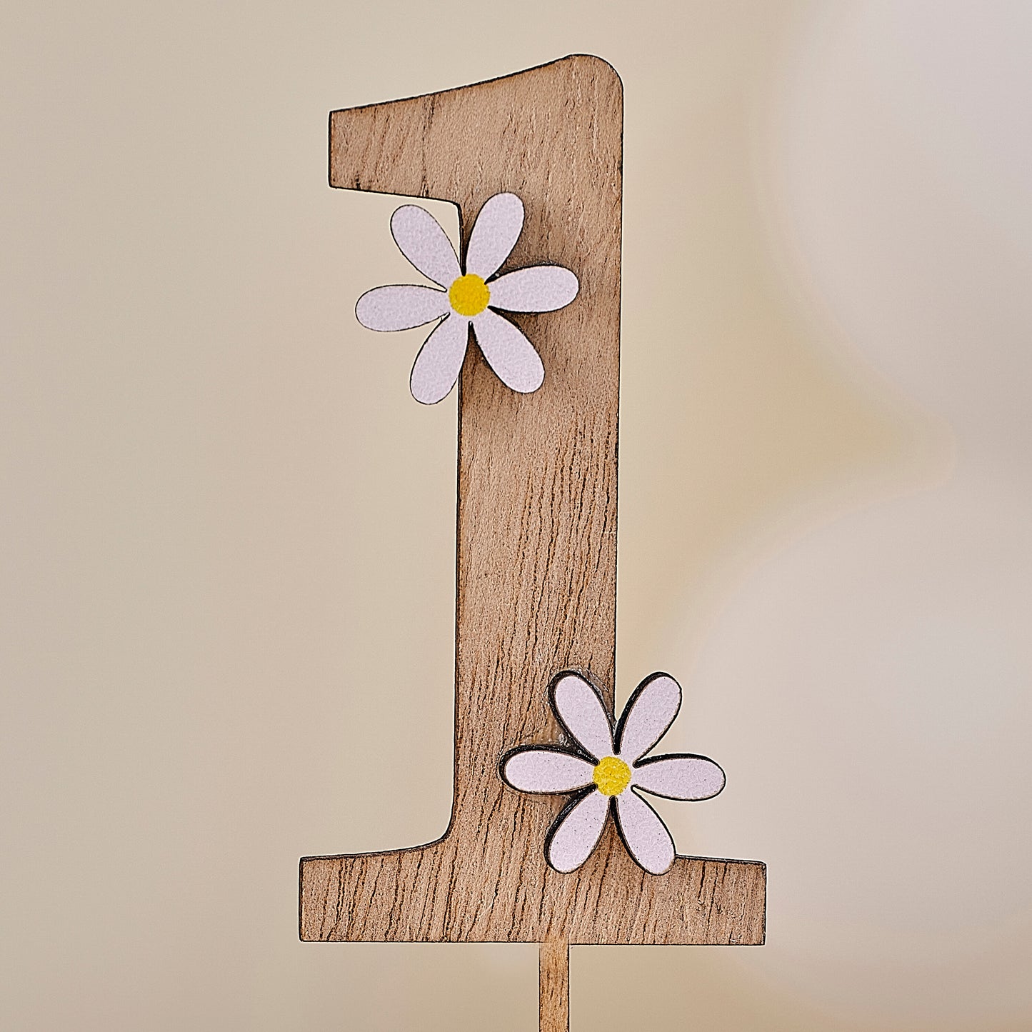 Wooden Daisy 1st Birthday Cake Topper