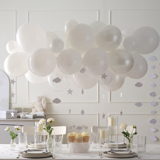 White Balloon Arch Kit with Cloud and Star Tails