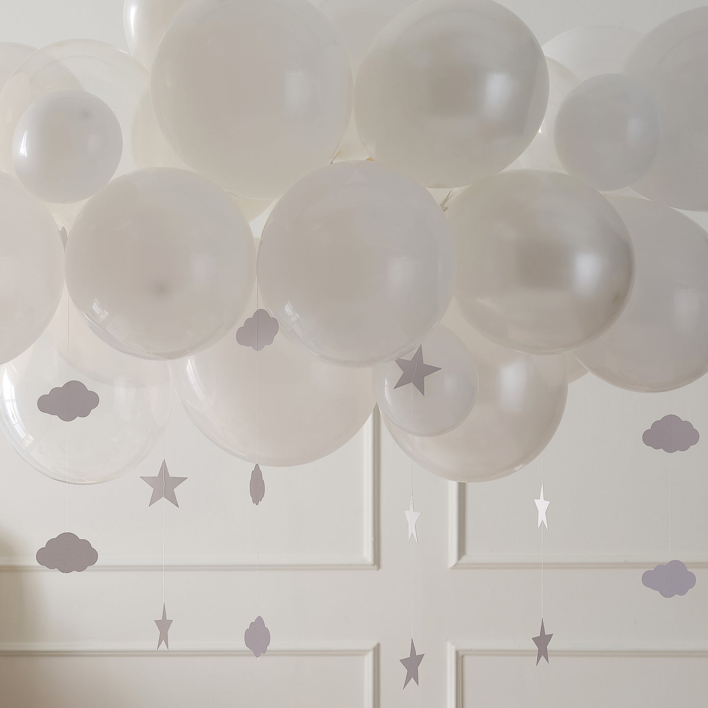 White Balloon Arch Kit with Cloud and Star Tails