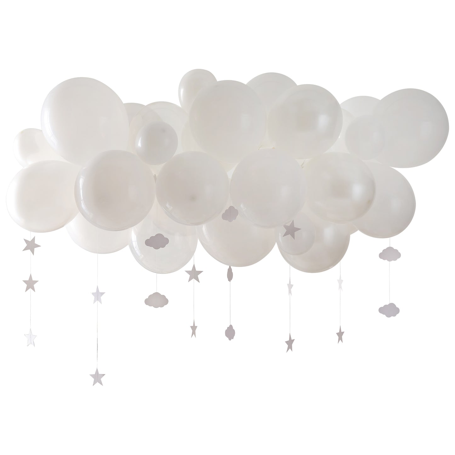 White Balloon Arch Kit with Cloud and Star Tails