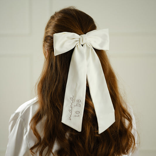 Ivory Embroidered 'Mama to Be' Hair Bow