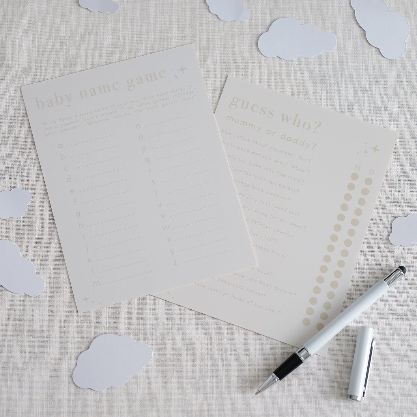 Double Sided Baby Shower Games Card